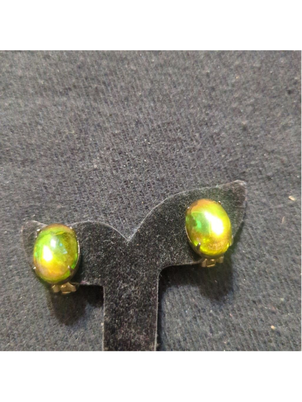 Vintage Zentall Gold Tone Green Ammolite Domed Oval Clip On Statement Earrings